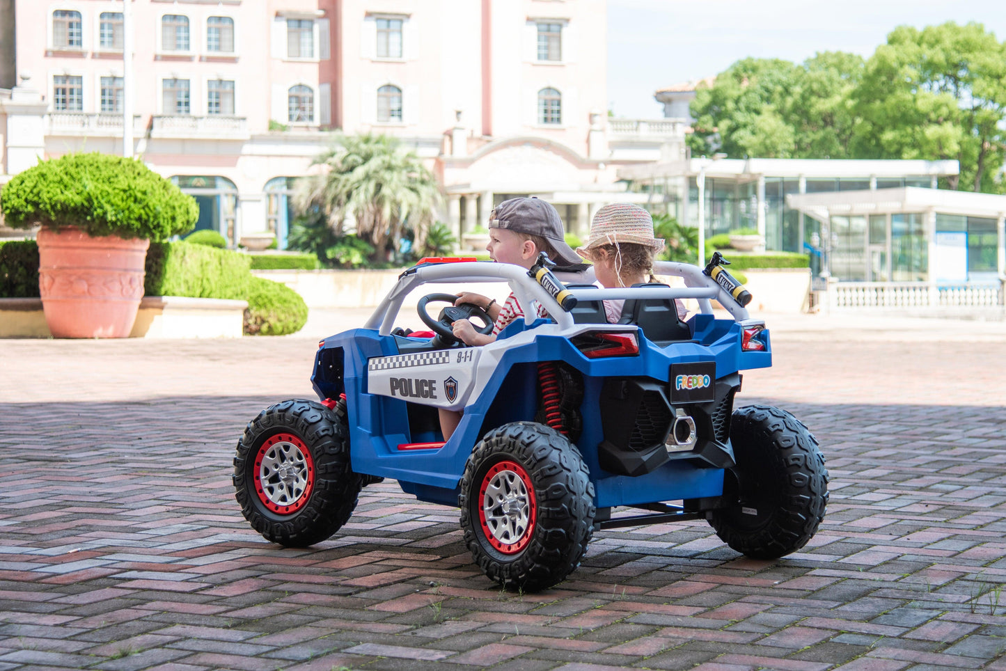 24V Freddo Storm Police UTV 2-Seater for Kids with Lights & Sirens for Action-Packed Adventures