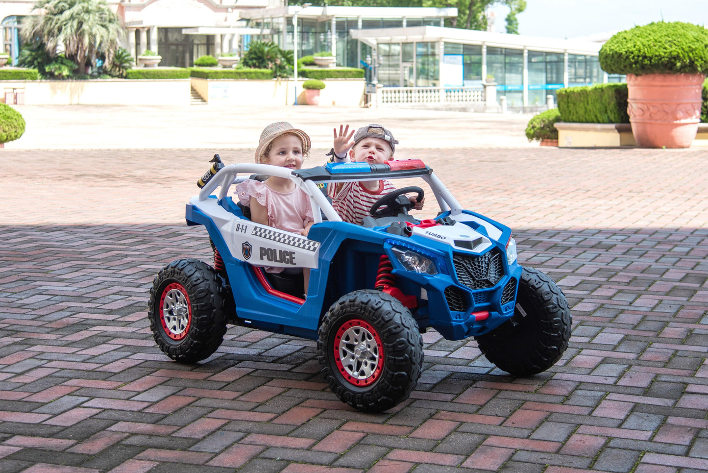 24V Freddo Storm Police UTV 2-Seater for Kids with Lights & Sirens for Action-Packed Adventures