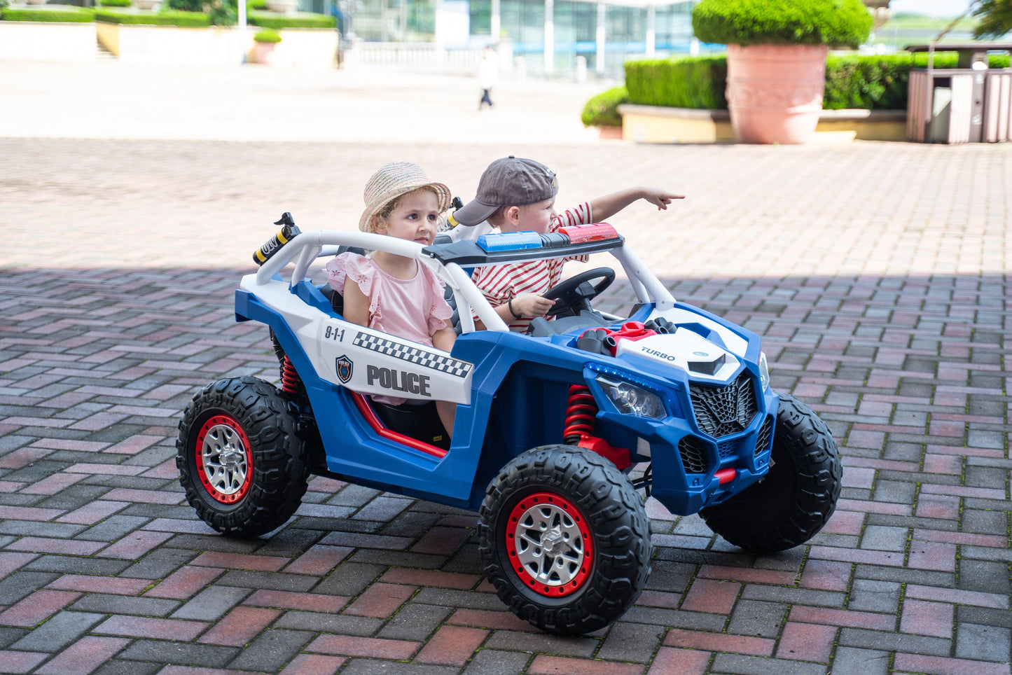 24V Freddo Storm Police UTV 2-Seater for Kids with Lights & Sirens for Action-Packed Adventures