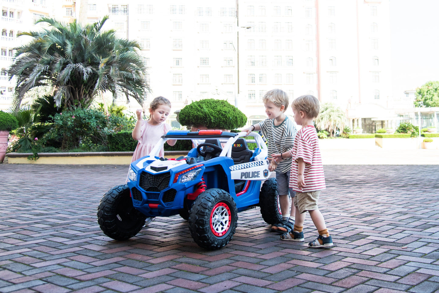 24V Freddo Storm Police UTV 2-Seater for Kids with Lights & Sirens for Action-Packed Adventures