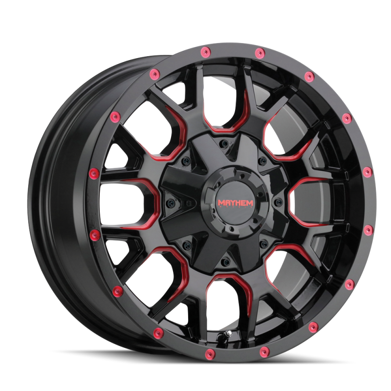 Mayhem 8015 Warrior 17x9 / 5x127 BP / 18mm Offset / 87mm Hub Black w/ Prism Red Wheel